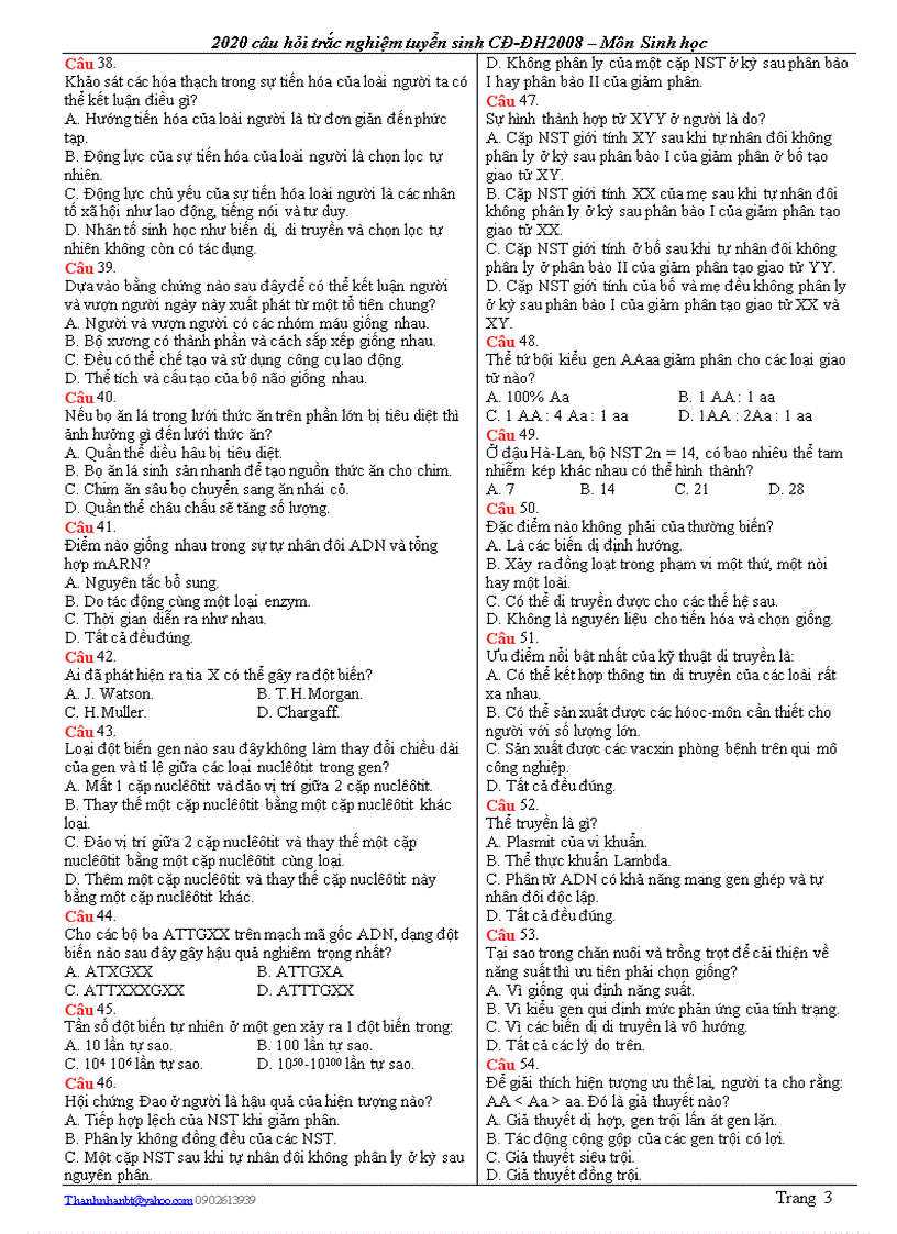 image for page 2020 Câu hỏi trắc nghiệm Sinh học