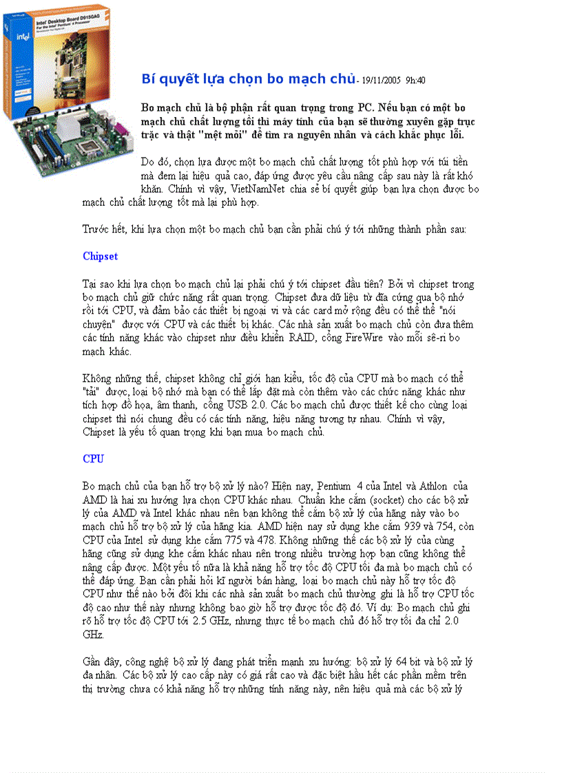 image for page Bí quyết lựa chọn bộ mạch chủ