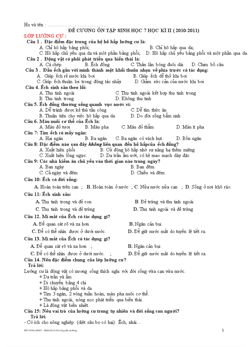 image for page Đề cương Sinh học 7 2010 2011