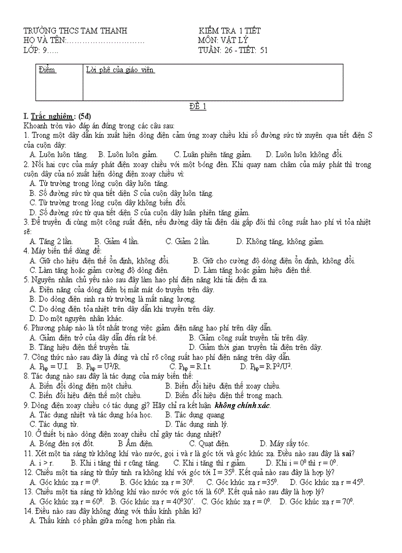 image for page Đề kiểm tra 1 tiết hkii lý 9