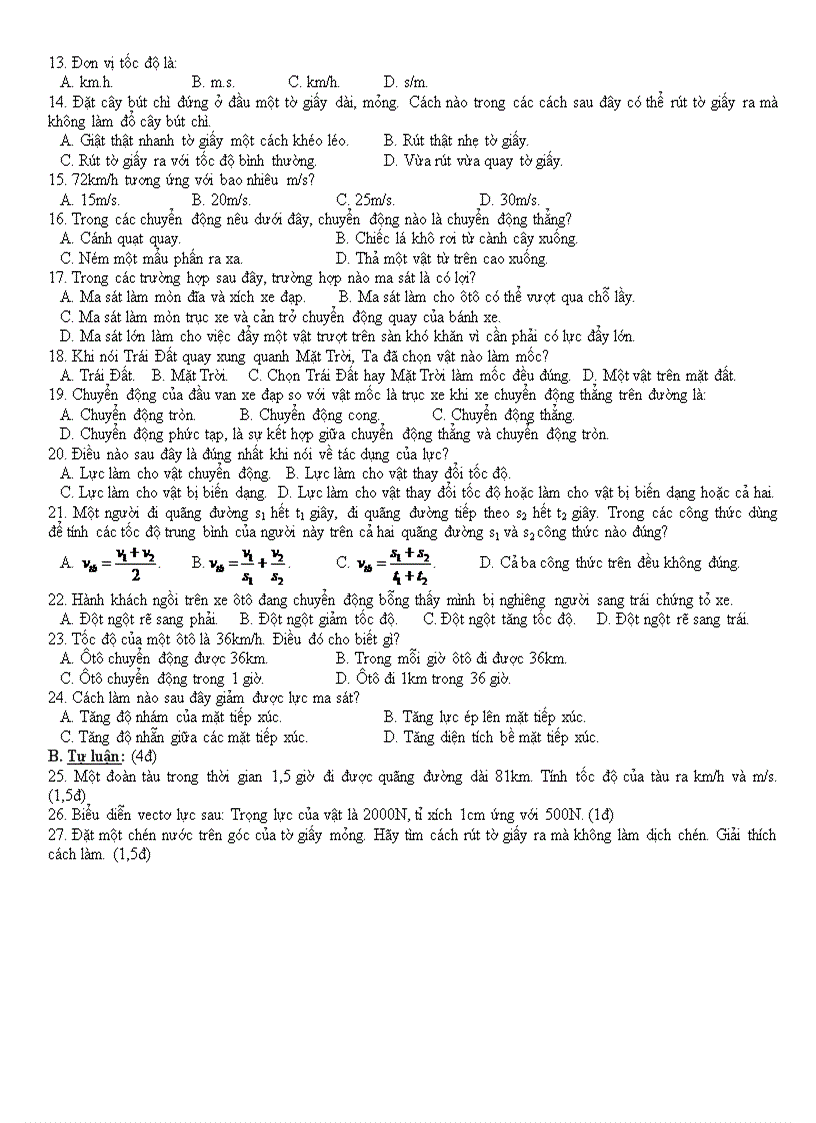 image for page Đề kiểm tra 1 tiết lý 8