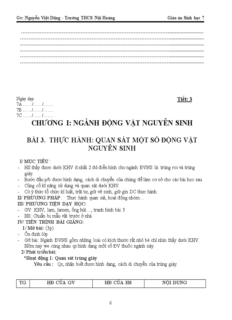 image for page Giáo Án Sinh 7 3 cột Cực hay