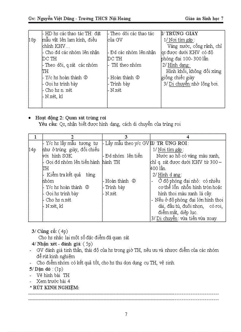 image for page Giáo Án Sinh 7 3 cột Cực hay