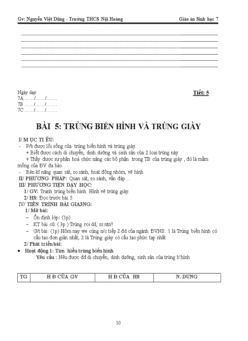 image for page Giáo Án Sinh 7 3 cột Cực hay