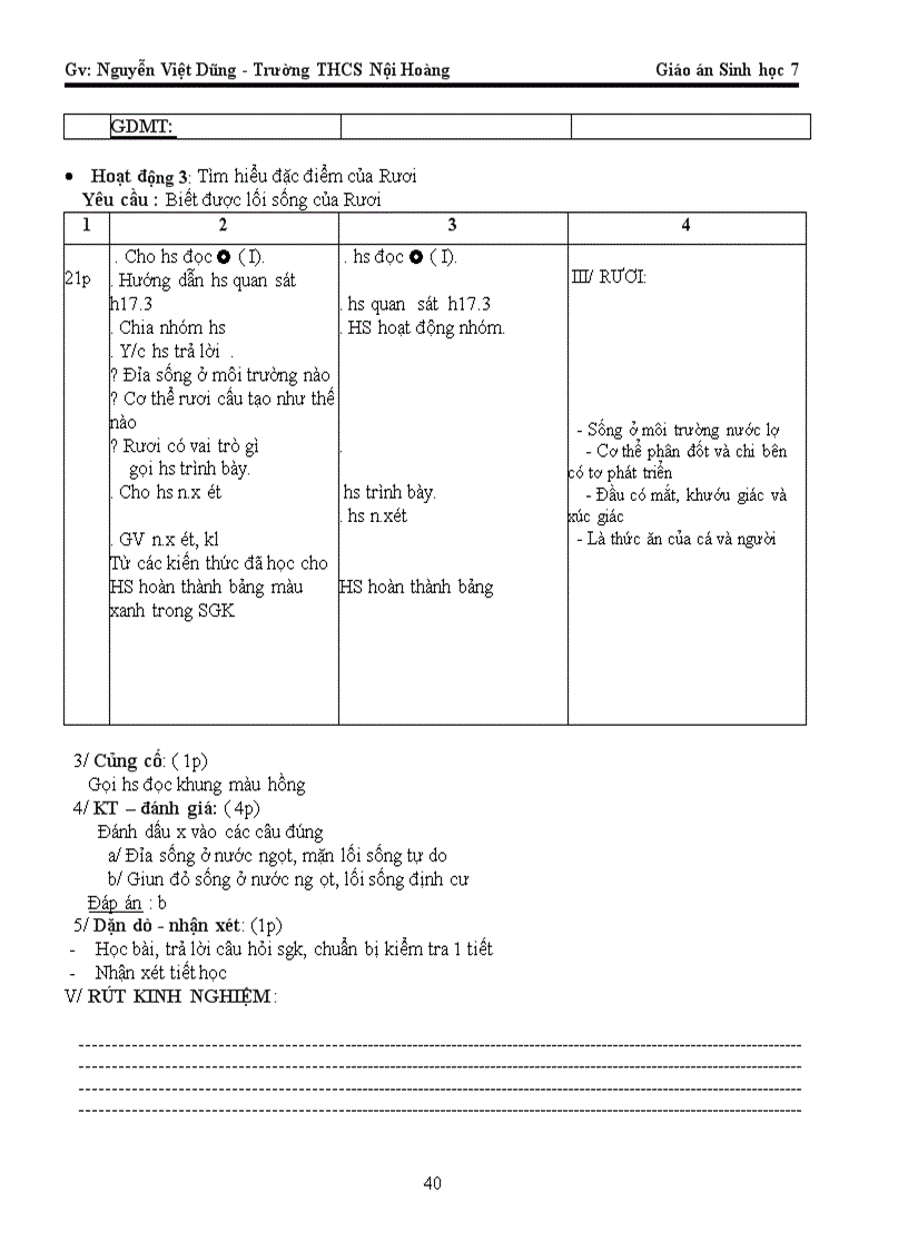 image for page Giáo Án Sinh 7 3 cột Cực hay