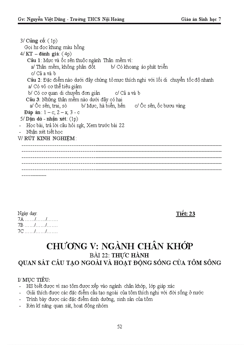 image for page Giáo Án Sinh 7 3 cột Cực hay