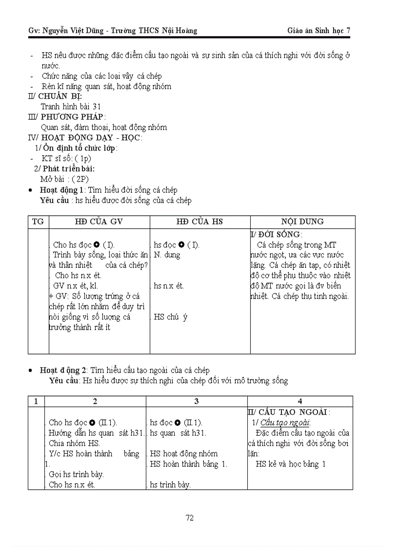 image for page Giáo Án Sinh 7 3 cột Cực hay