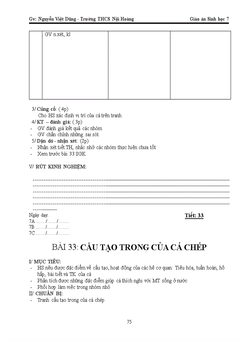 image for page Giáo Án Sinh 7 3 cột Cực hay