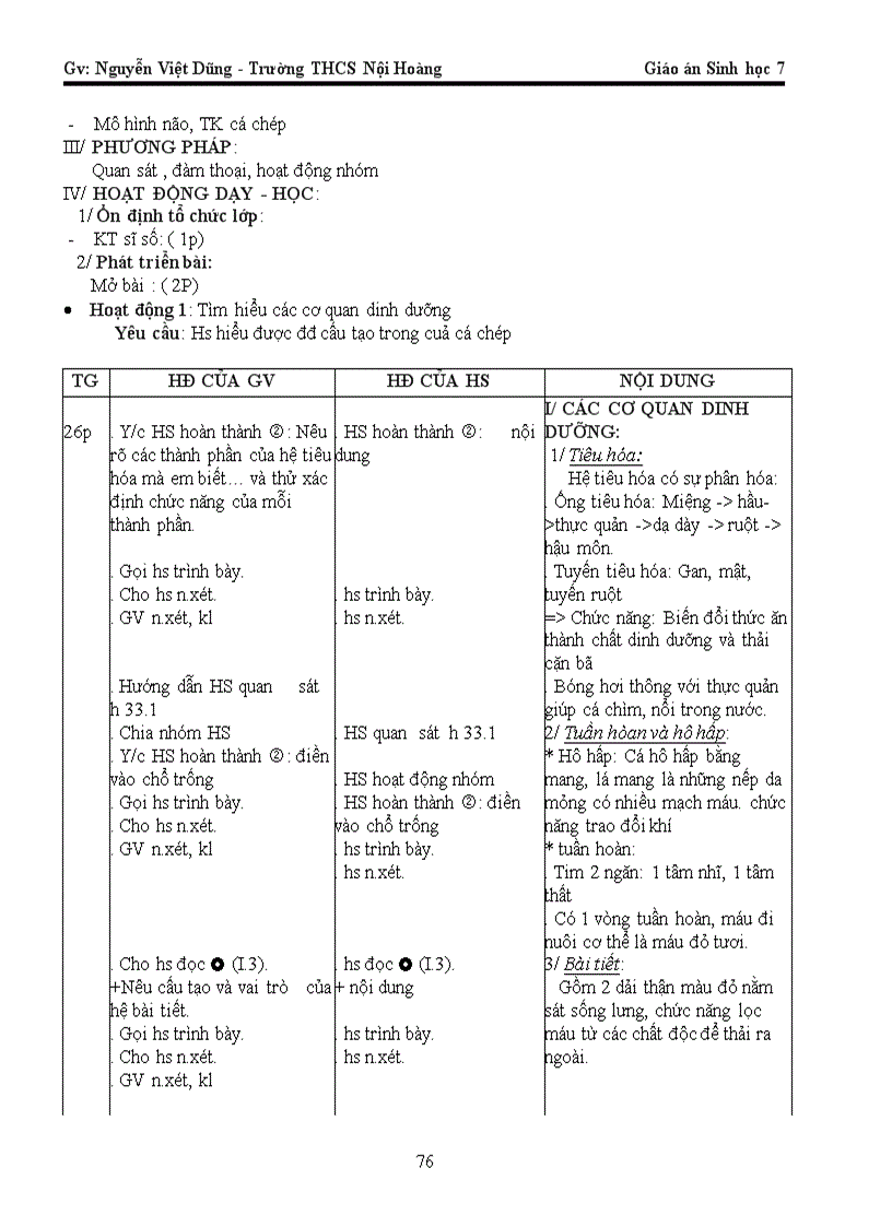 image for page Giáo Án Sinh 7 3 cột Cực hay