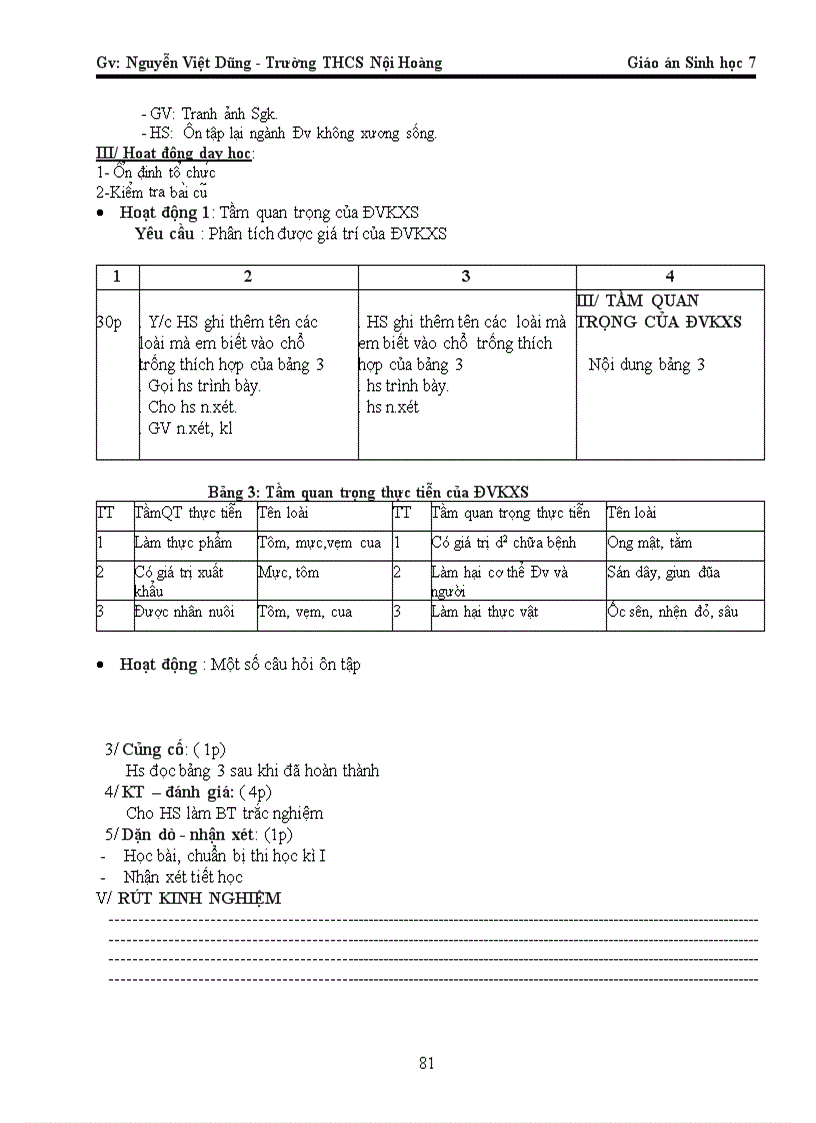 image for page Giáo Án Sinh 7 3 cột Cực hay