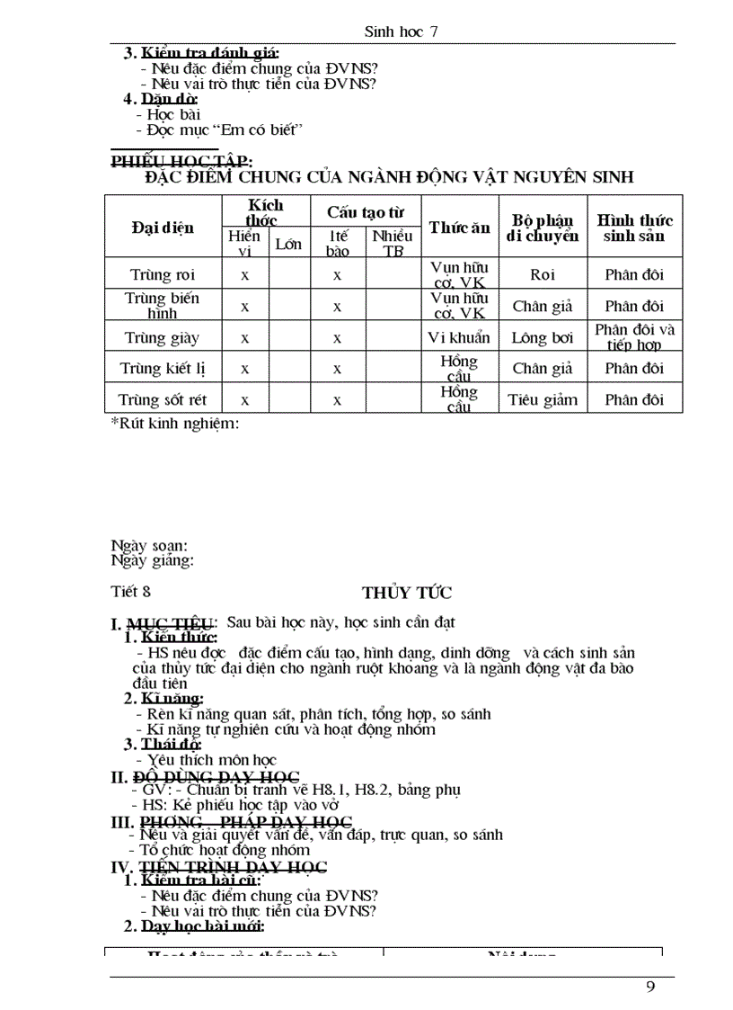 image for page Giao an sinh 7 chuan hothot