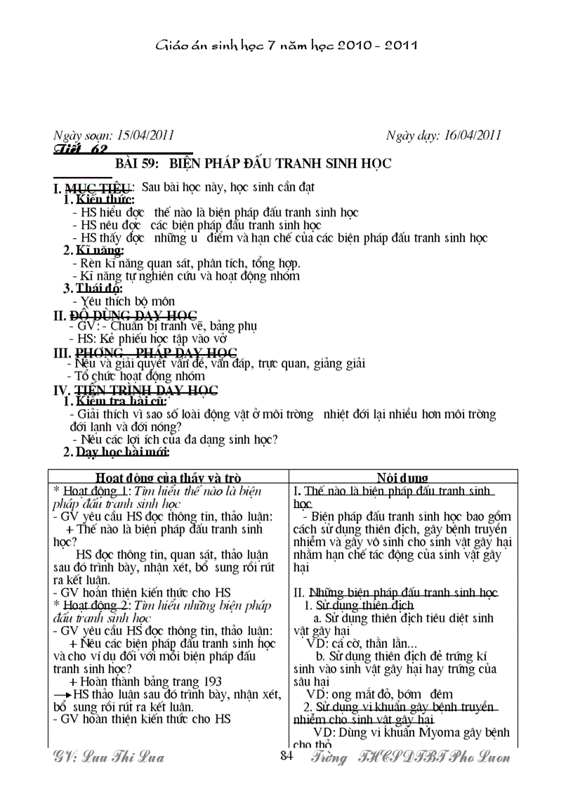 image for page Giao an Sinh 7 Chuan KT