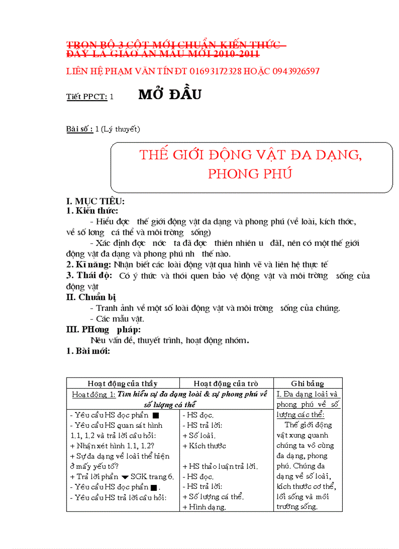 image for page Giáo án Sinh học 7 cả năm 3 cột 1