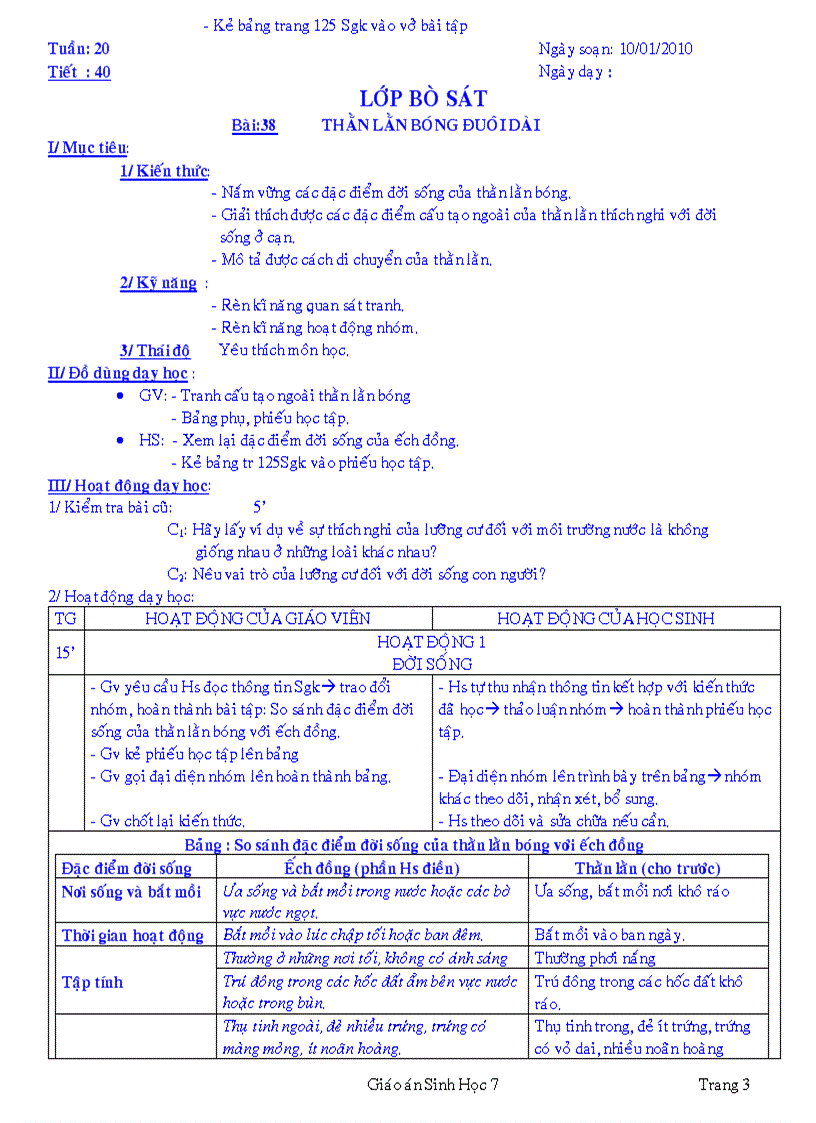 Giáo án sinh học 7 chuẩn