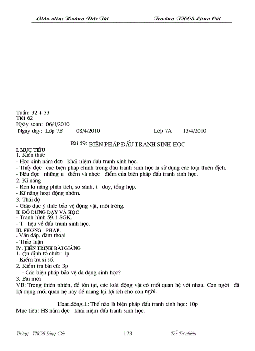 image for page Giáo án Sinh học 7 Theo mẫu mới năm 2010 2011