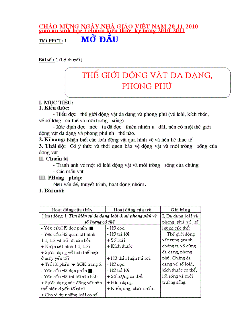 image for page Giáo án Sinh học 7 trọn bộ chuẩn kiến thức kỹ năng