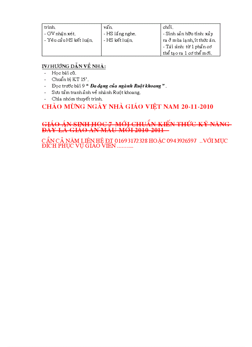 image for page Giáo án Sinh học 7 trọn bộ chuẩn kiến thức kỹ năng