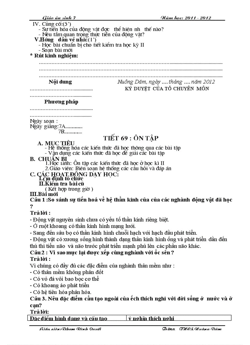 image for page Giáo án sinh học 7 từ tuần 25 đến hết nam