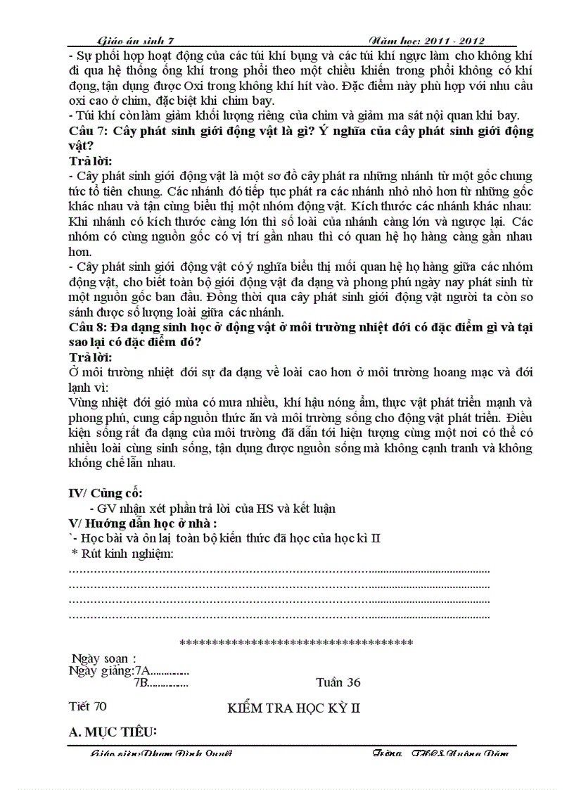 image for page Giáo án sinh học 7 từ tuần 25 đến hết nam