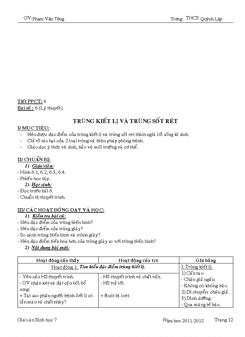 image for page Giáo án sinh học 7 Chuẩn 1