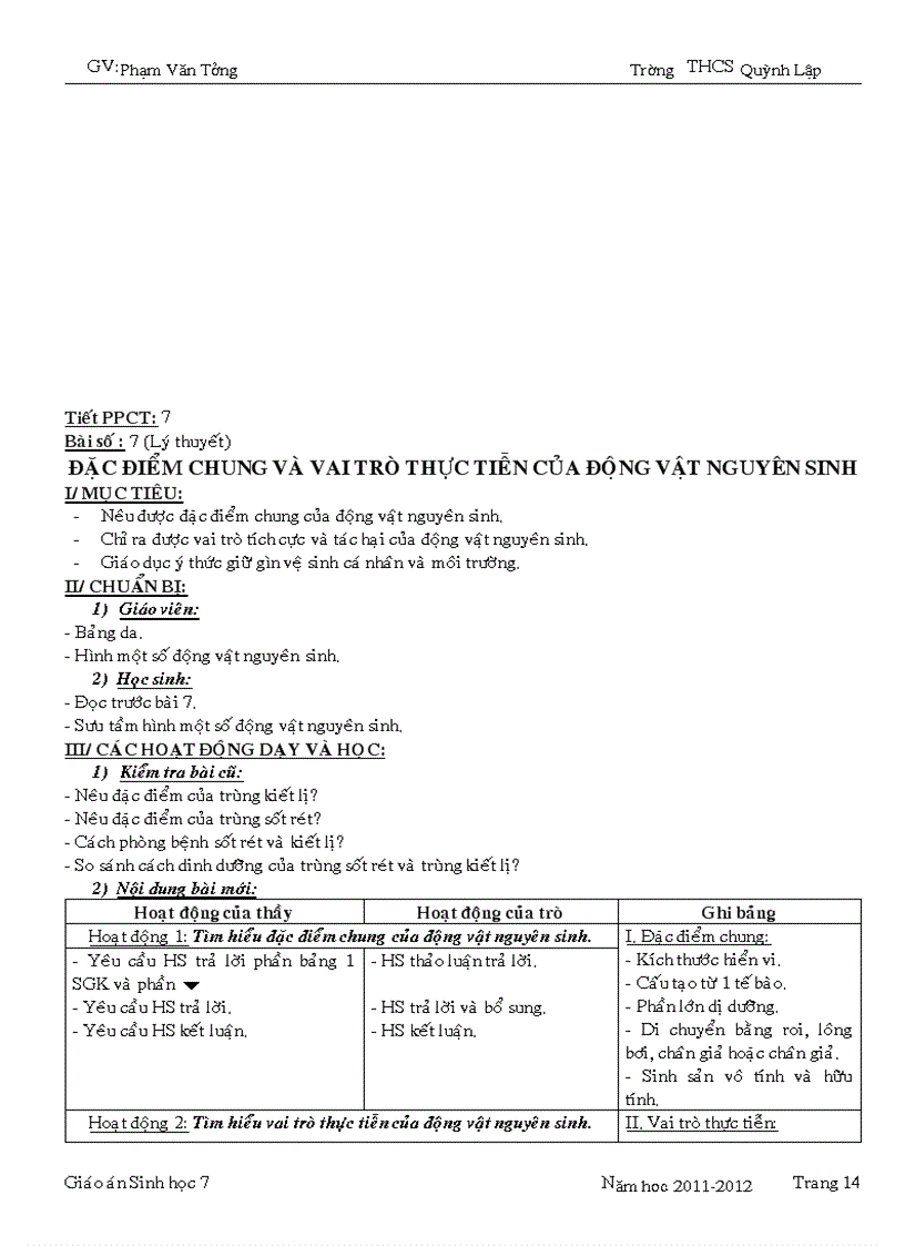 image for page Giáo án sinh học 7 Chuẩn 1