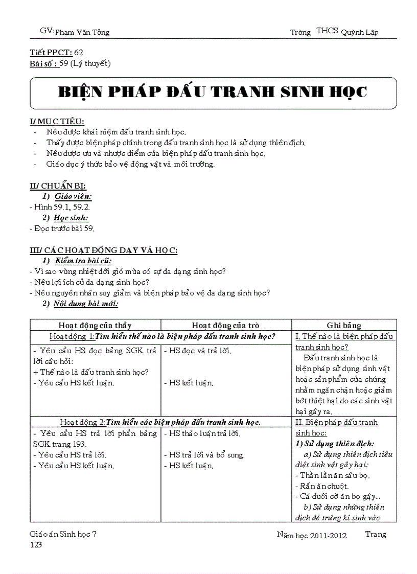 image for page Giáo án sinh học 7 Chuẩn 1