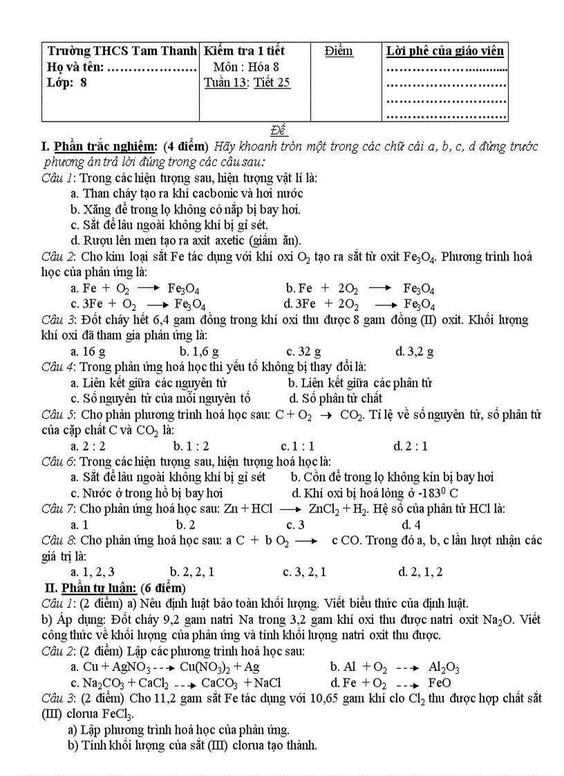 image for page Hóa 8 Tuần 13 tiết 25 2 2011 2012