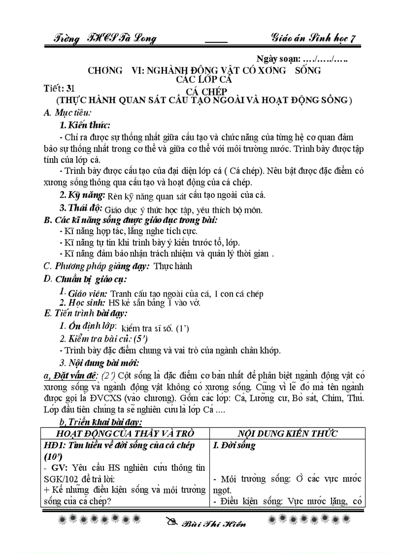 image for page Sinh 7 tiet 31 34 theo chuan co KNS