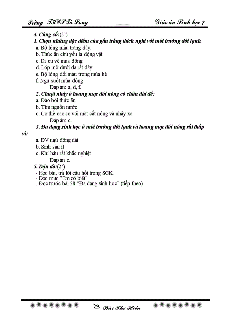 image for page Sinh 7 tiet 57 60 theo chuan KT KN co KNS