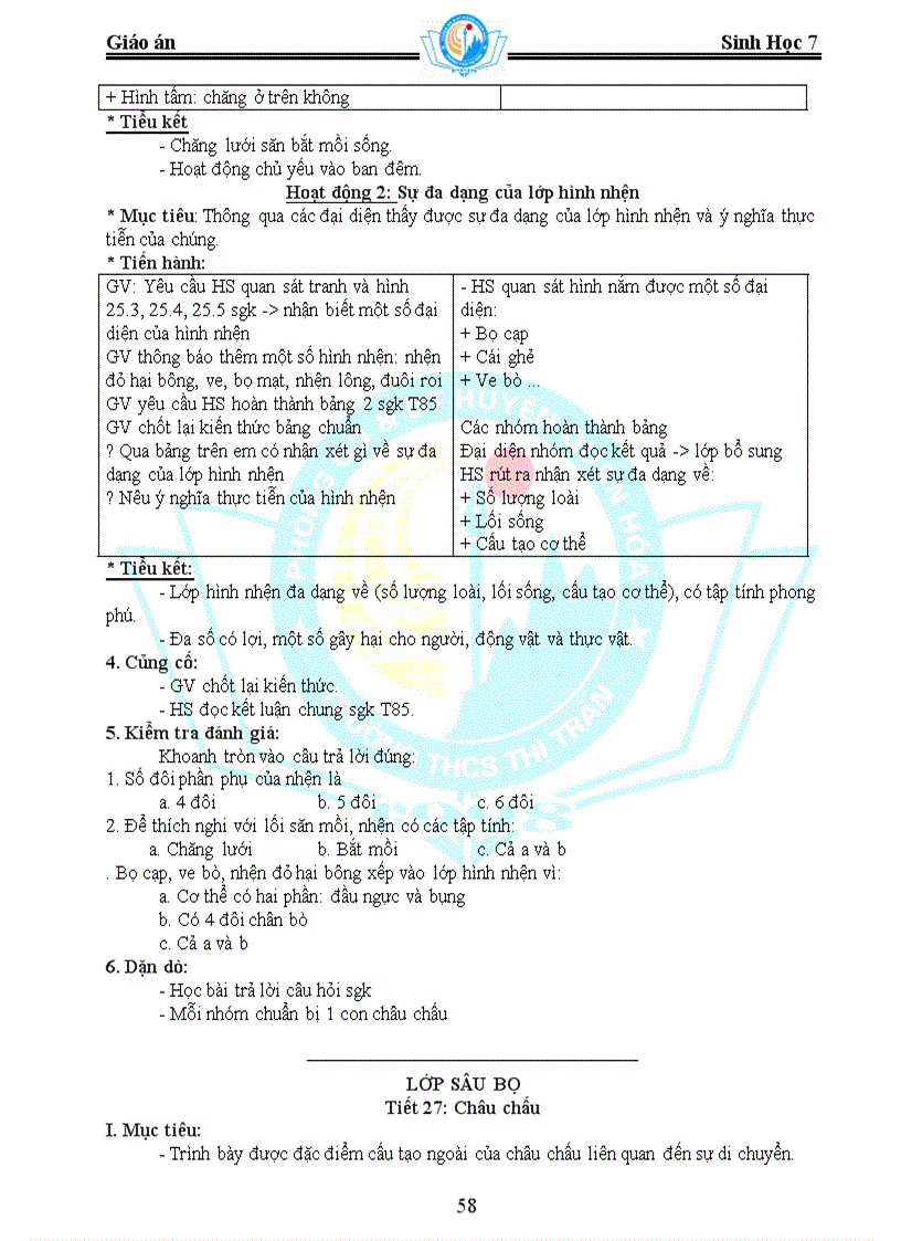 image for page Sinh Học 7 Giảm tải