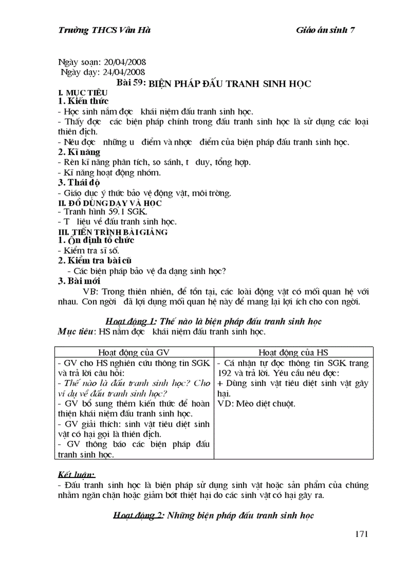 image for page Sinh học 7 giáo án cả năm dùng được