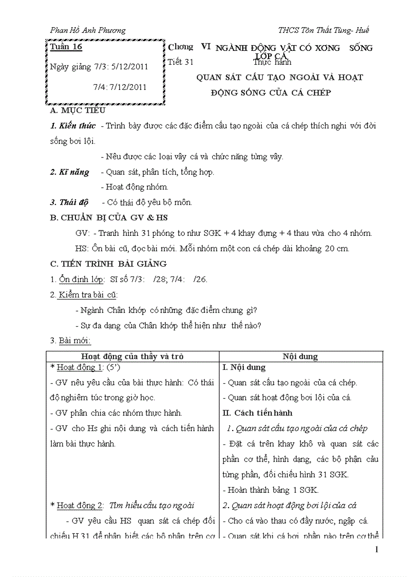 image for page Tiết 31 Thực hành Quan sát cấu tạo ngoài cá chép