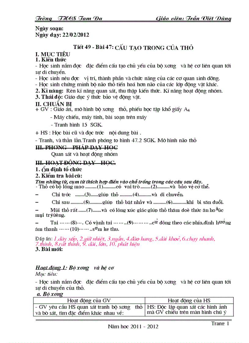 image for page Tiết 49 bài 47 Cấu tạo trong của Thỏ