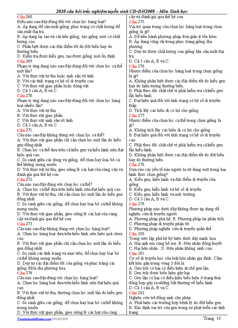 image for page 2020 Câu hỏi trắc nghiệm Sinh học