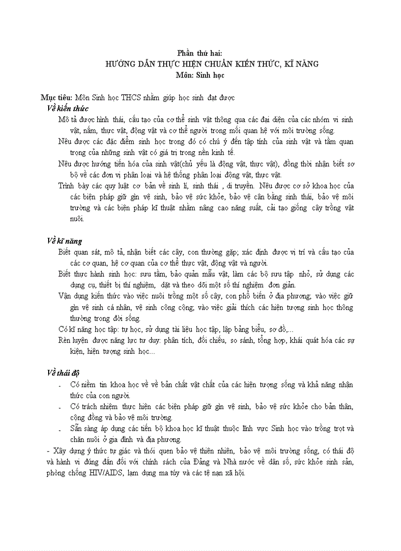 image for page Chuẩn kiến thức Kỹ năng Sinh học 8 THCS