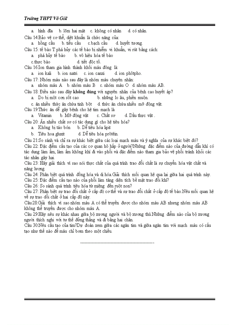 image for page Đề cương ôn tập học kỳ 1 Sinh học 8