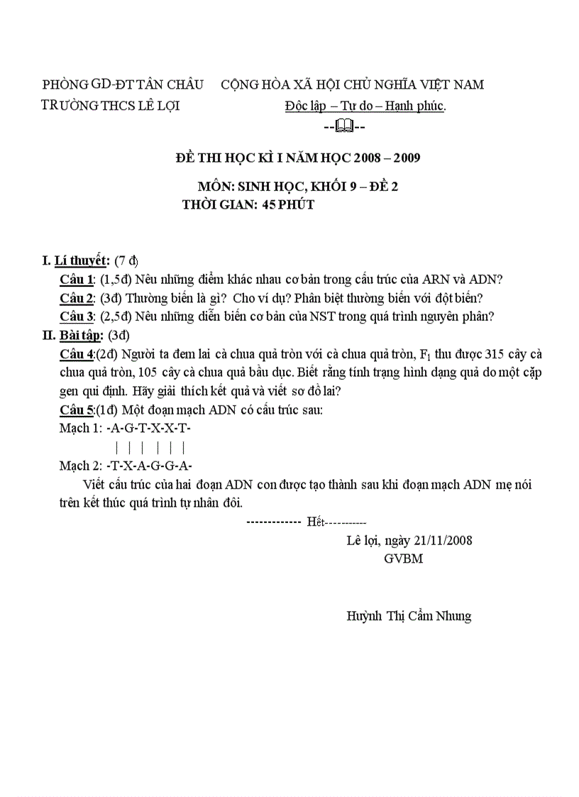 image for page Đề thi HKi 8