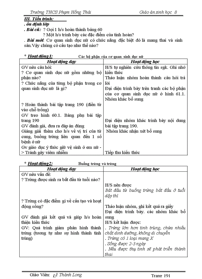 image for page Giáo án 8 đầy đủ font Time New Roman