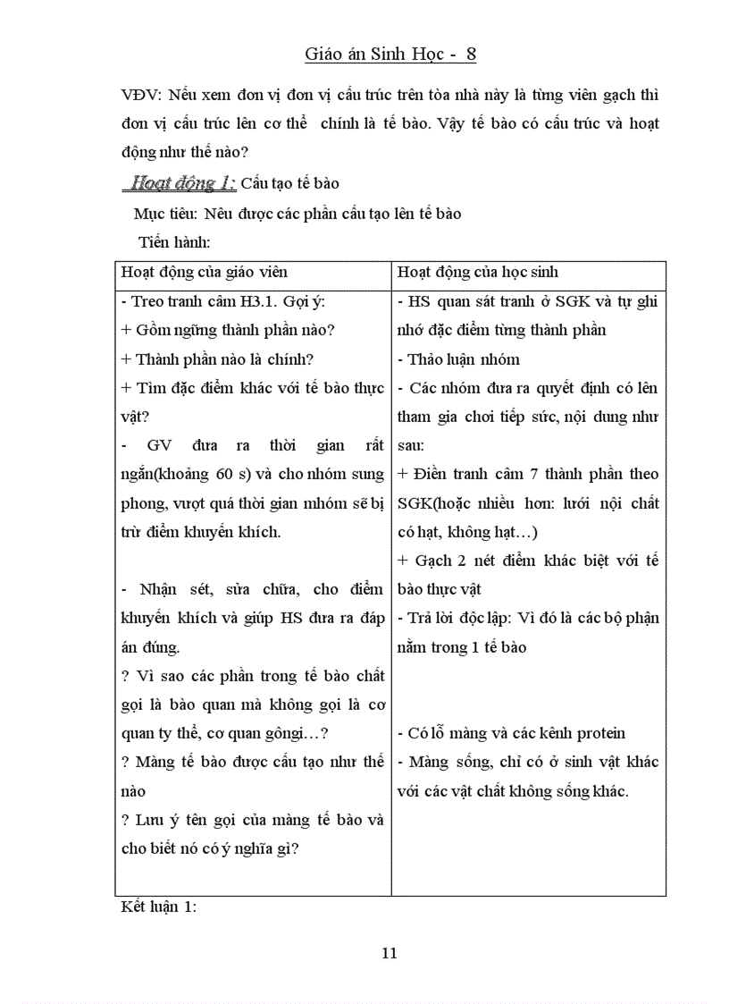 image for page Giao an Sinh 8 3 cột HKI