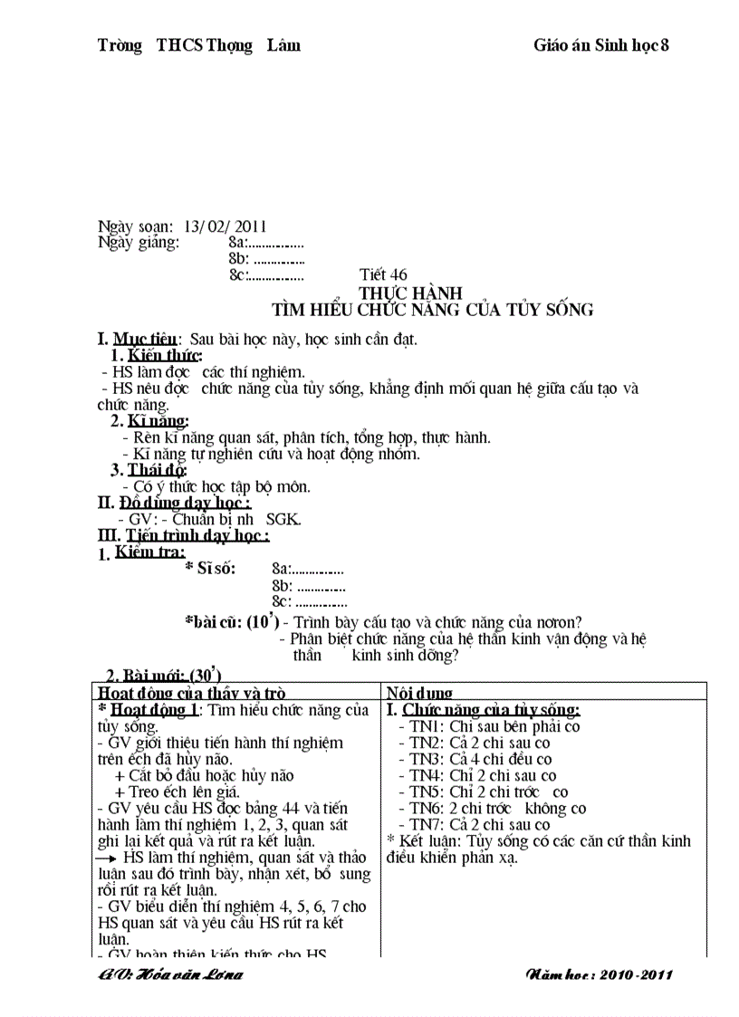 image for page Giao an Sinh 8 chuan kien thuc