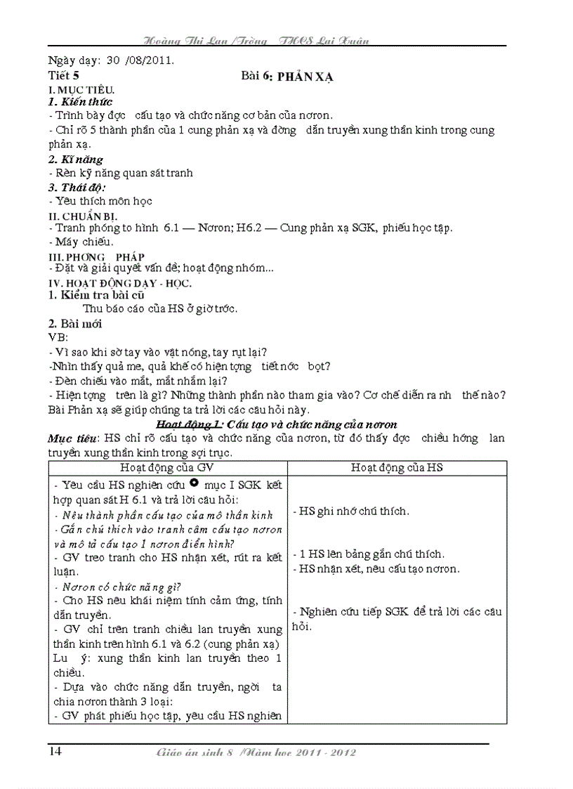 image for page Giao an sinh 8 chuan NHAT Bai du thi