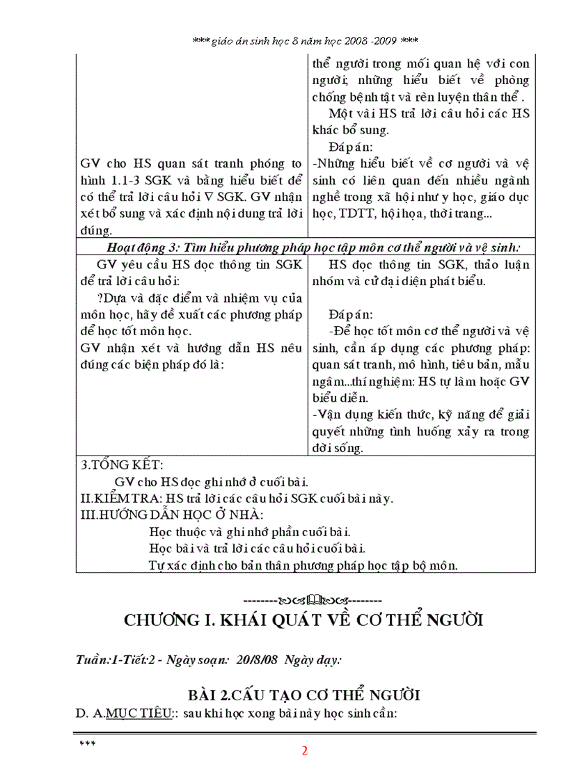 Giáo án sinh 8 chuẩn từ bài 1 13