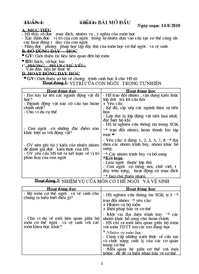 image for page Giáo án Sinh 8 Kỳ I