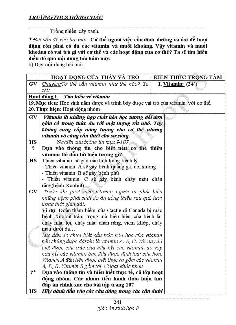 image for page Giáo án sinh 8 Mình thấy dùng được