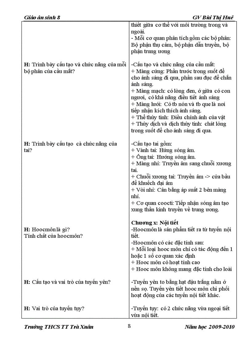 image for page Giao an Sinh 8 tuan 34 35 và ĐC ôn tâp