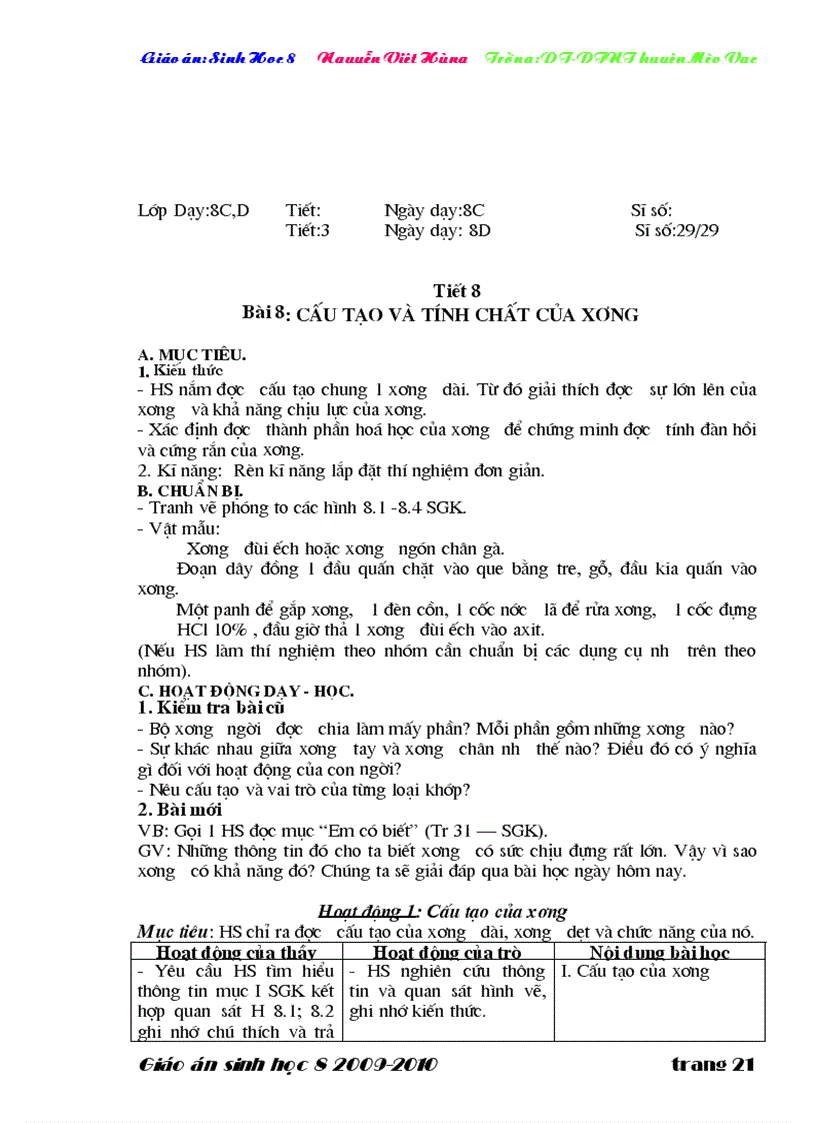 image for page Giáo án sinh học 8 3 cột cả năm cực hay Hùng