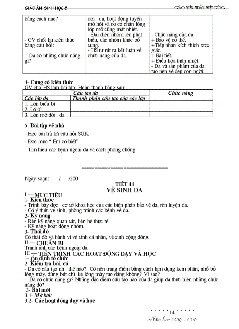 image for page Giáo án Sinh8 HKII đầy đủ