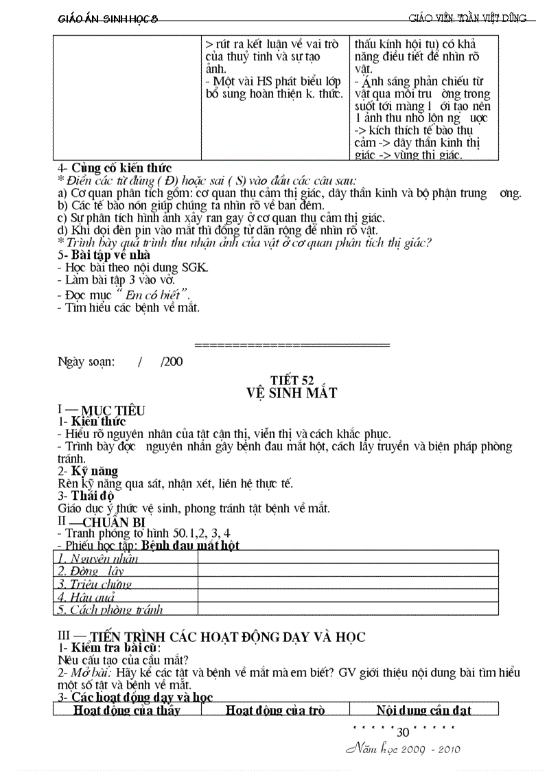 image for page Giáo án Sinh8 HKII đầy đủ