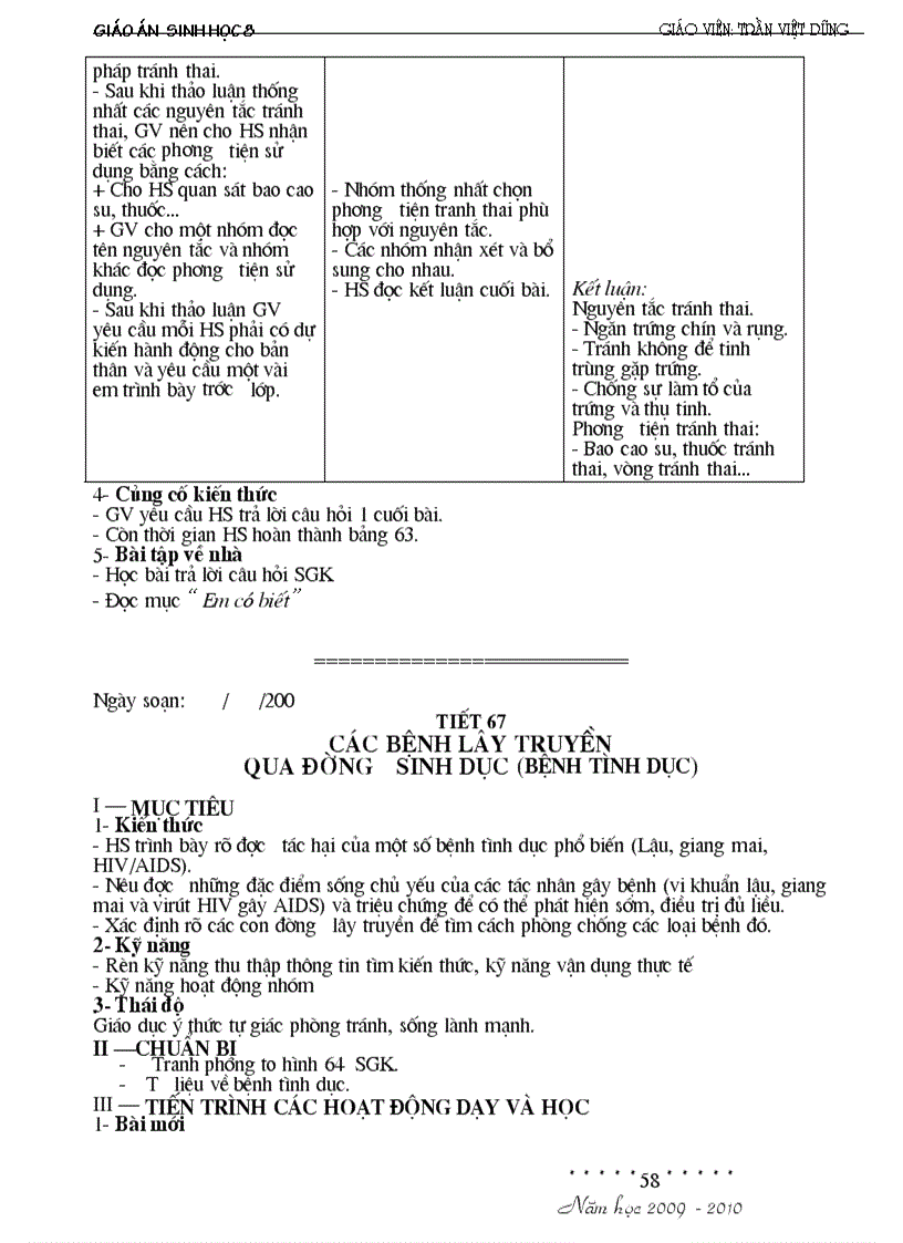 image for page Giáo án Sinh8 HKII đầy đủ