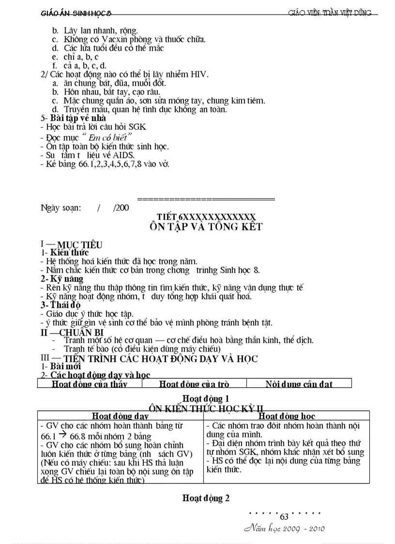 image for page Giáo án Sinh8 HKII đầy đủ